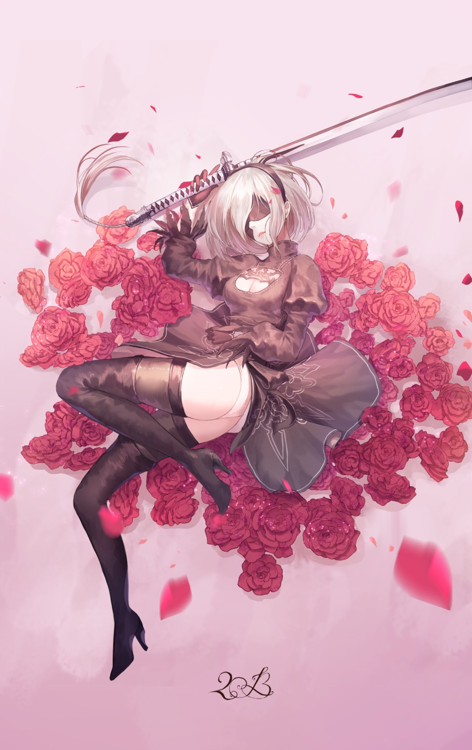cleavage, dress, heels, leotard, nier, nier_automata, seol, sword