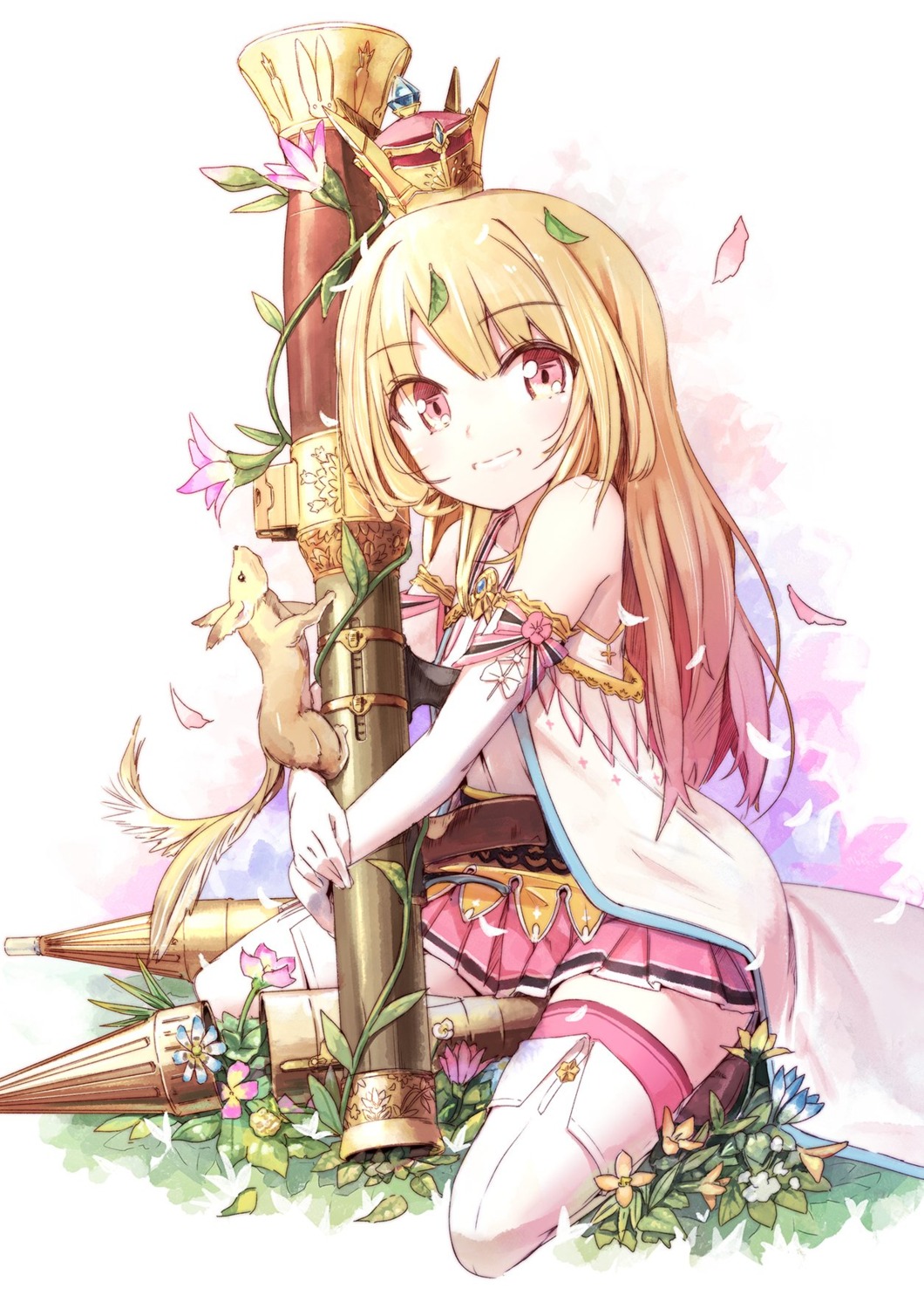 pomon_illust, thighhighs, weapon