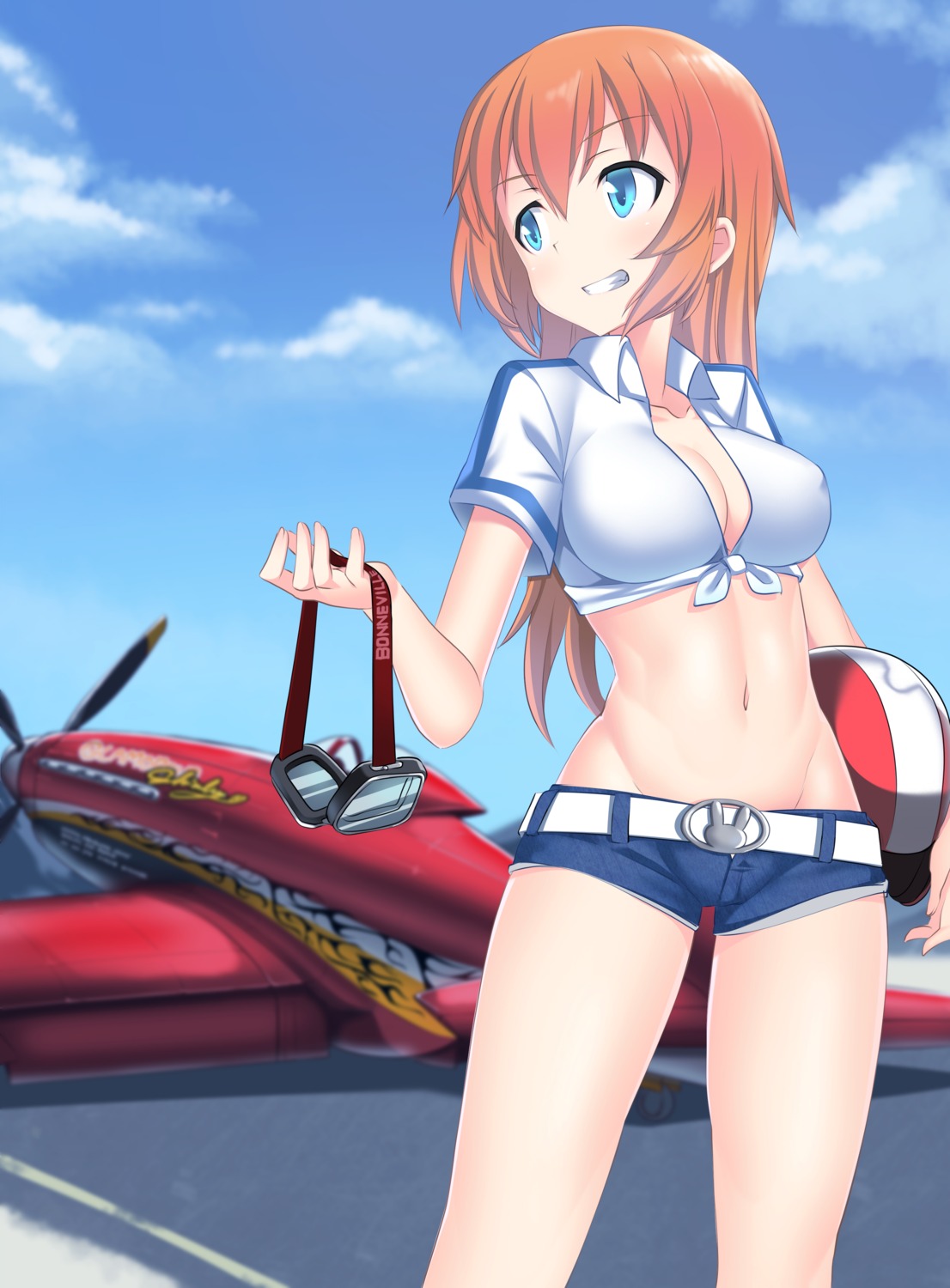a9b_(louis814), charlotte_e_yeager, cleavage, erect_nipples, no_bra, open_shirt, strike_witches