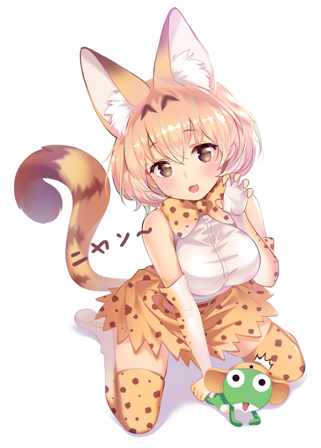 animal_ears, crossover, kemono_friends, keroro, keroro_gunsou, miyaza, serval, tail, thighhighs