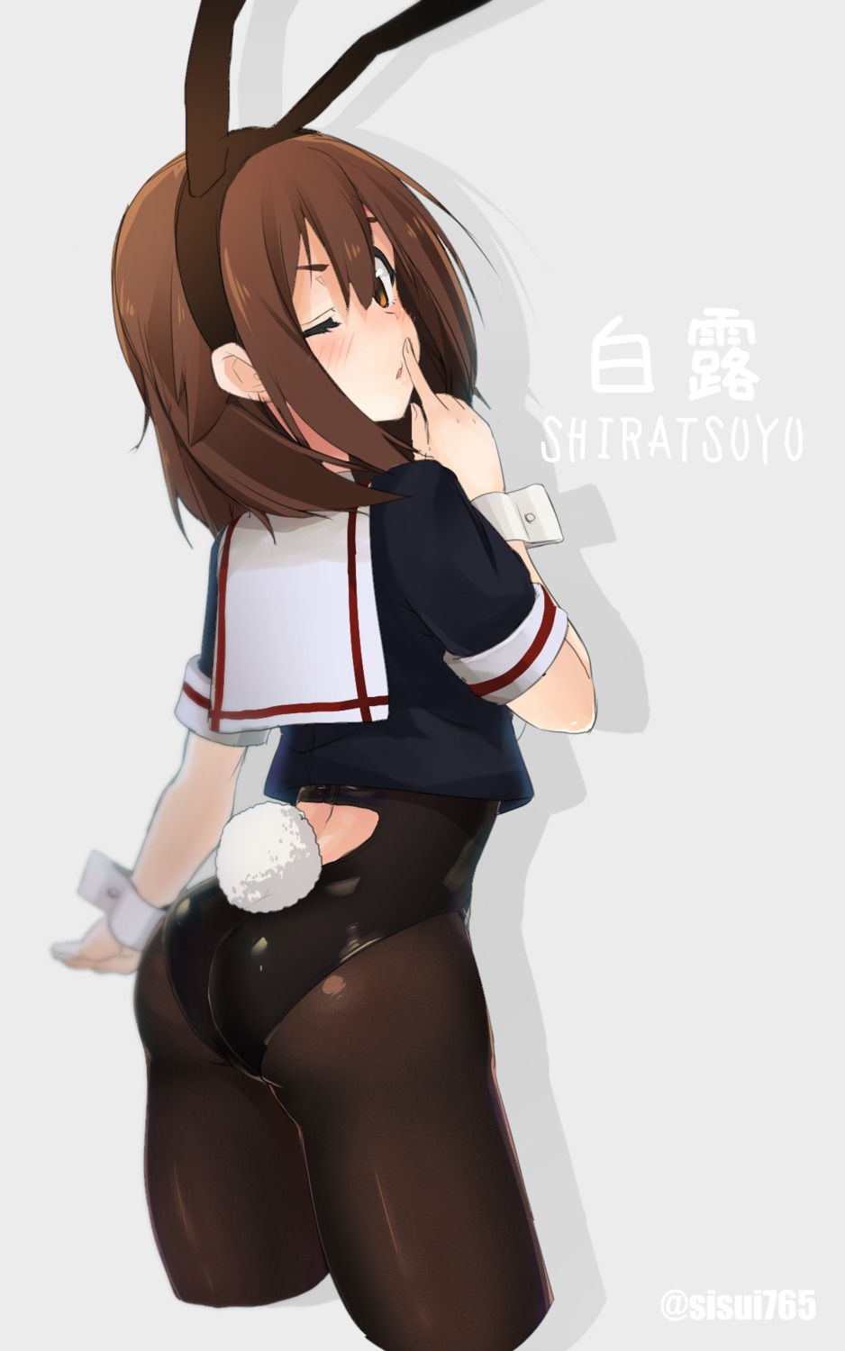 animal_ears, ass, bunny_ears, bunny_girl, kantai_collection, mizuki_yayoi, pantyhose, seifuku, shiratsuyu_(kancolle), tail