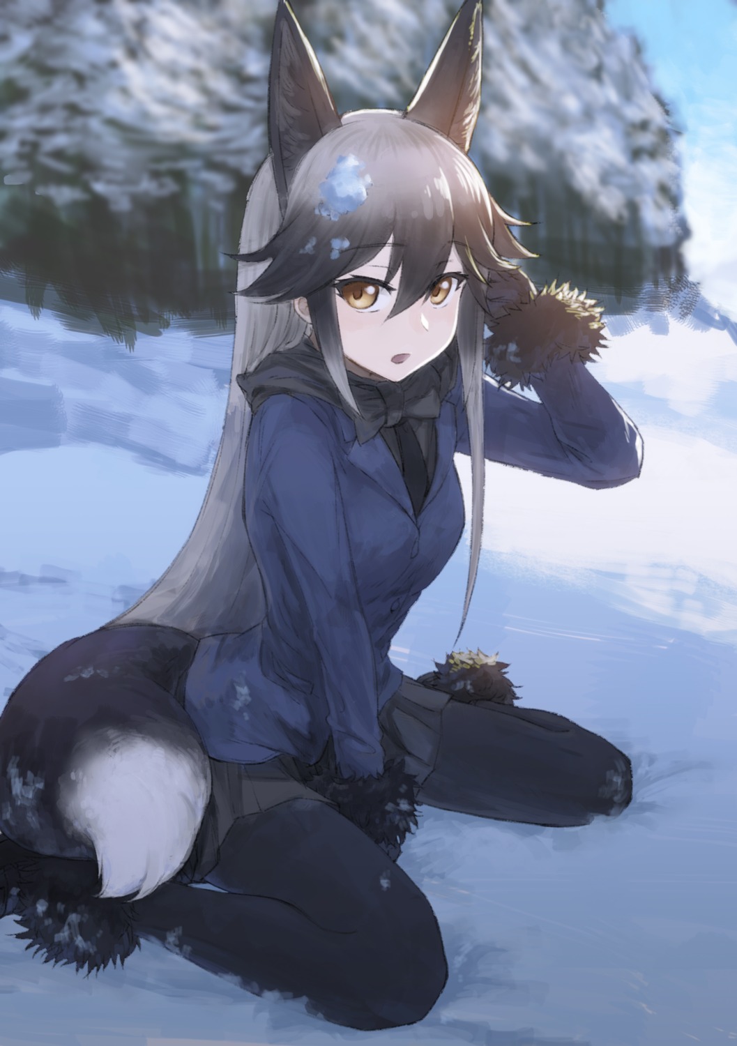 animal_ears, emoshon, kemono_friends, pantyhose, silver_fox, tail
