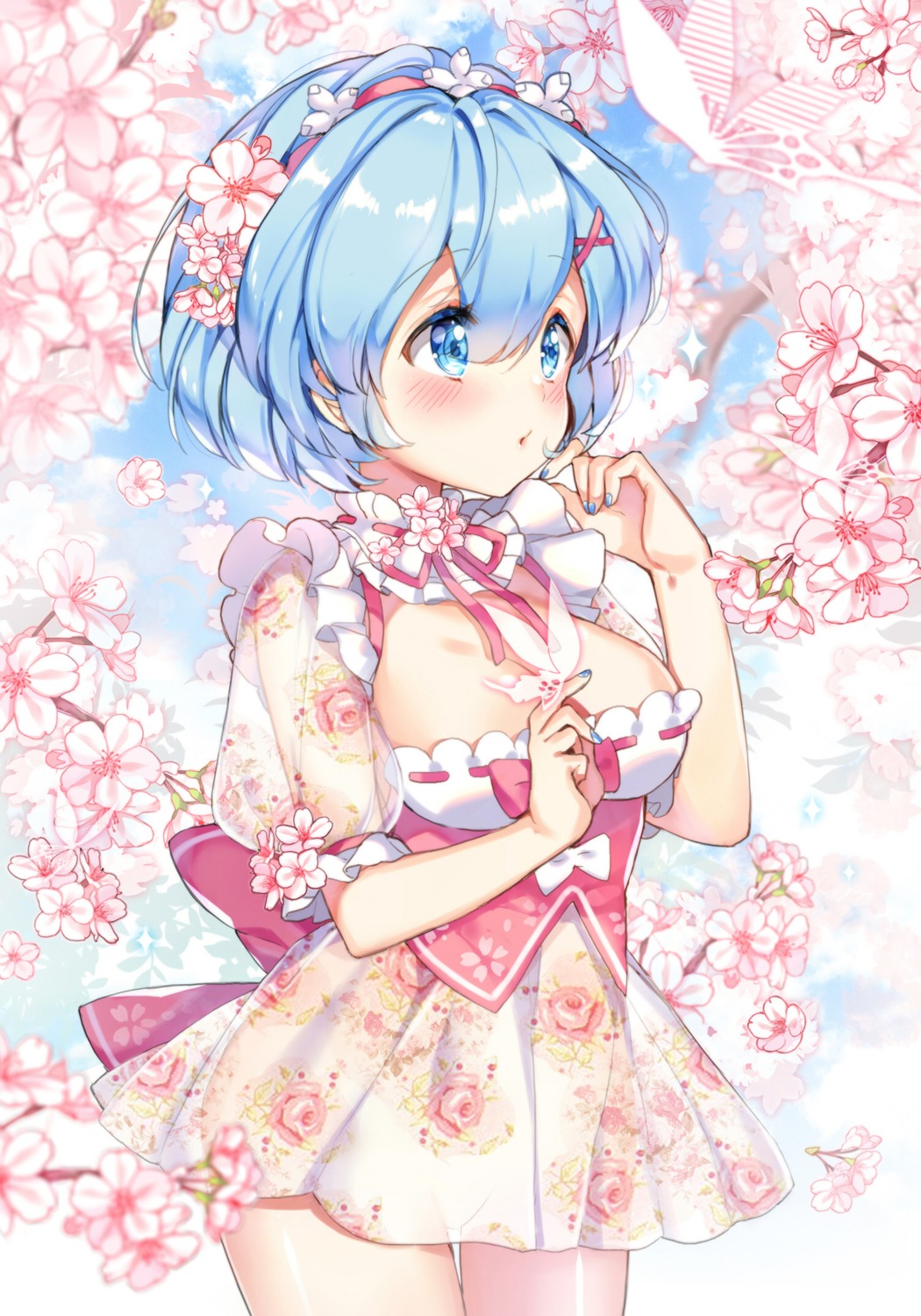 cleavage, maid, nopan, pingo, re:zero_kara_hajimeru_isekai_seikatsu, rem_(re_zero), see_through