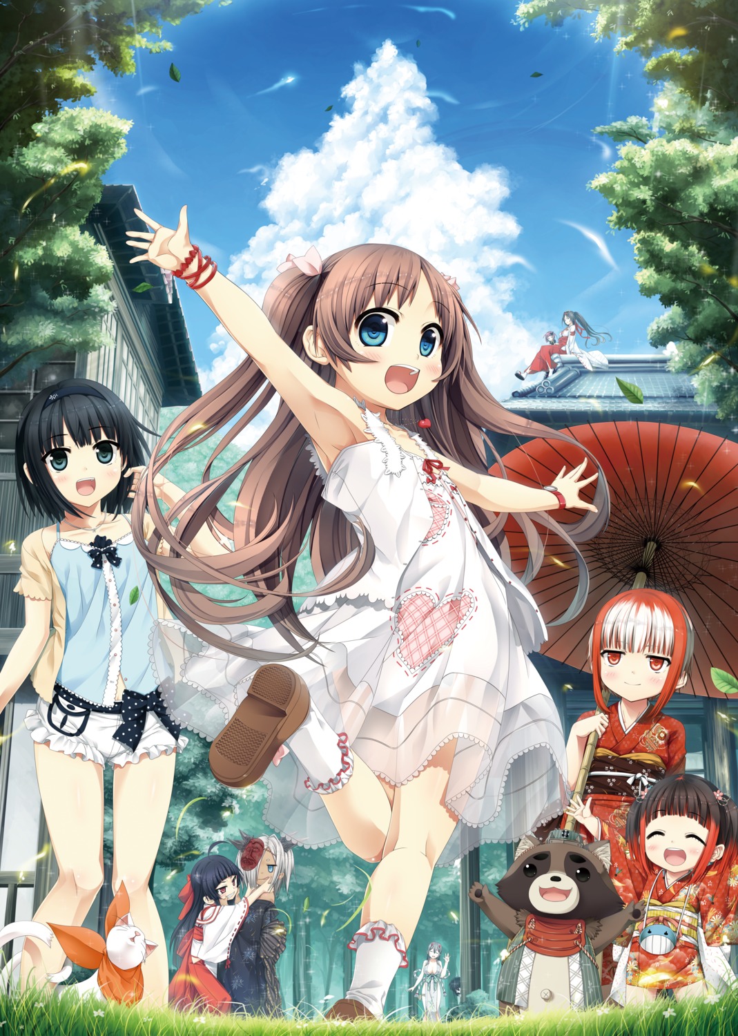 arishima_alice, chima_(monobeno), cura, digital_version, dress, emi_(monobeno), himemiya, kimono, lose, miko, monobeno, nanatsurao, sawai_natsuha, see_through, seishin_himemiya, sumi_(monobeno), takijorou, teppou_utare_tanuki, tooko, tsumi, umbrella