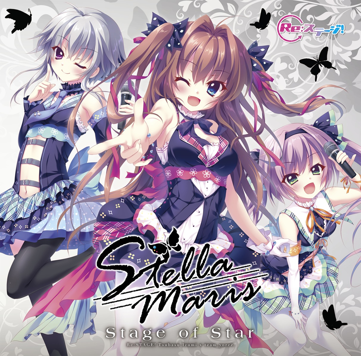 disc_cover, ichijou_ruka, izumi_tsubasu, misaki_sango, re:stage!_project, shikimiya_aone, thighhighs