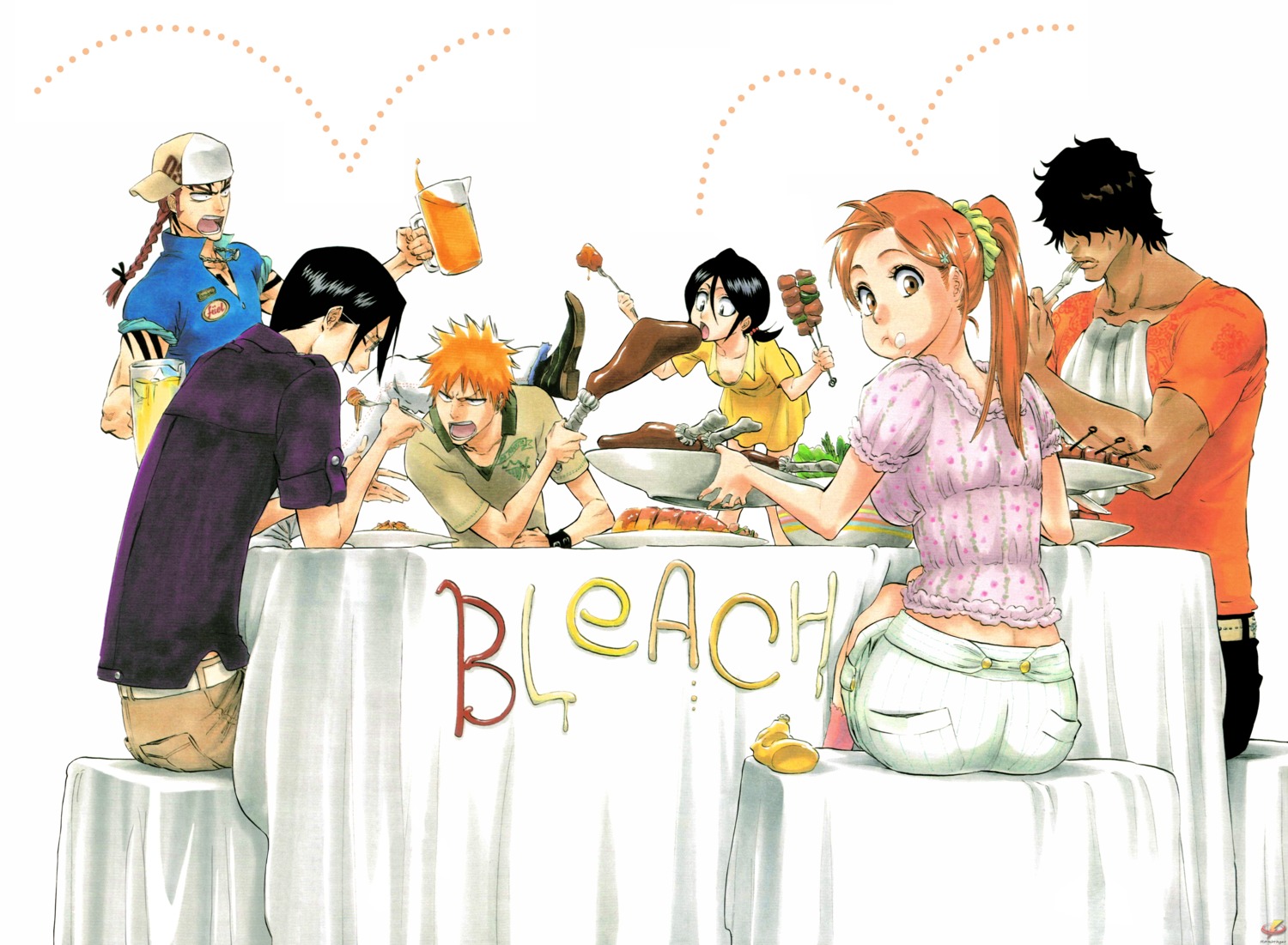 abarai_renji, bleach, inoue_orihime, kubo_tite, kuchiki_rukia, kurosaki_ichigo, uryuu_ishida, yasutora_sado