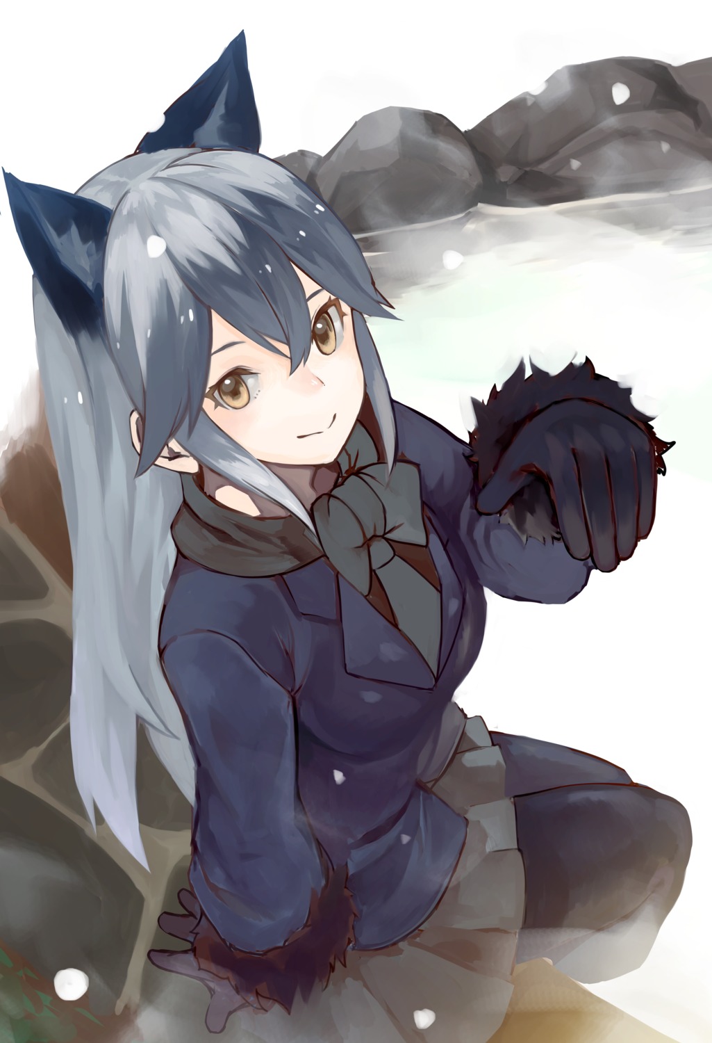 animal_ears, harutask, kemono_friends, onsen, pantyhose, silver_fox, wet