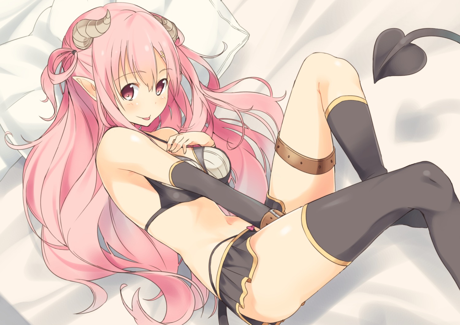bikini, garter, horns, maechuu, pointy_ears, swimsuits, tail, thighhighs
