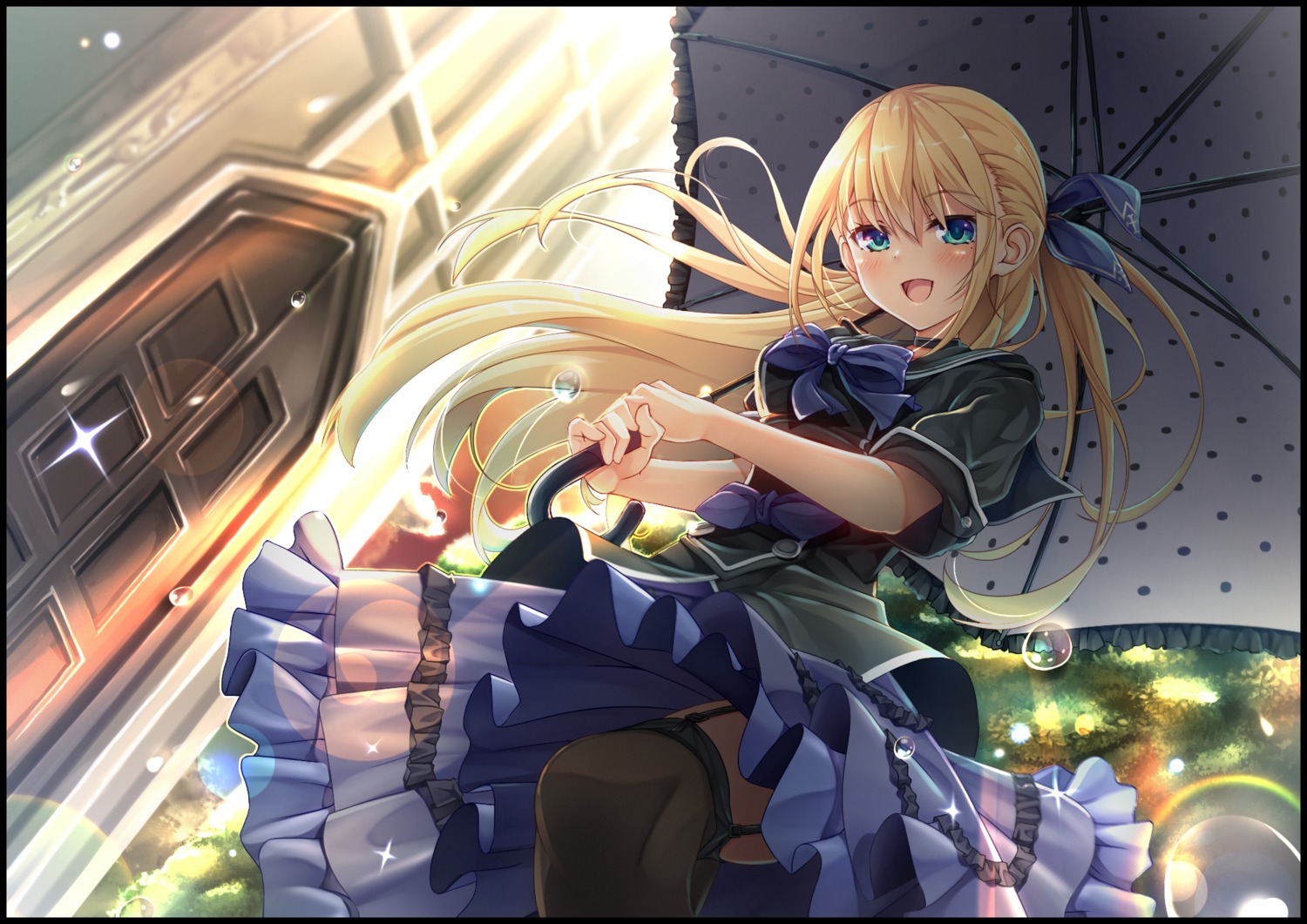 moeki_yuuta, stockings, thighhighs, umbrella