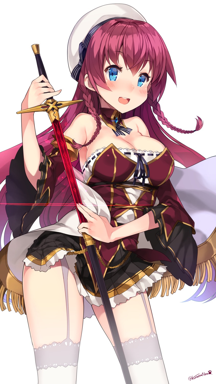 cleavage, kuro_chairo_no_neko, stockings, sword, thighhighs