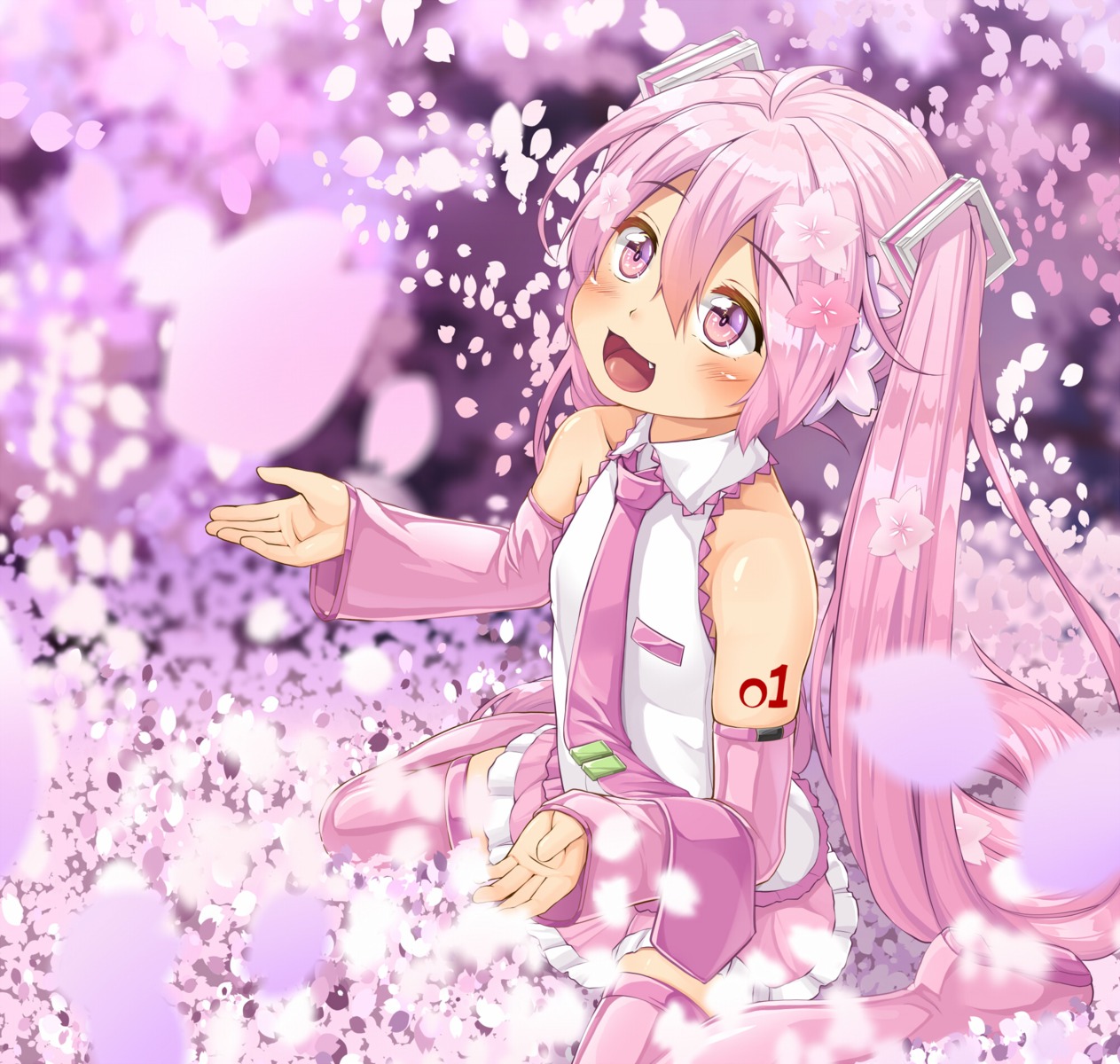 hatsune_miku, kitsunerider, sakura_miku, tattoo, thighhighs, vocaloid