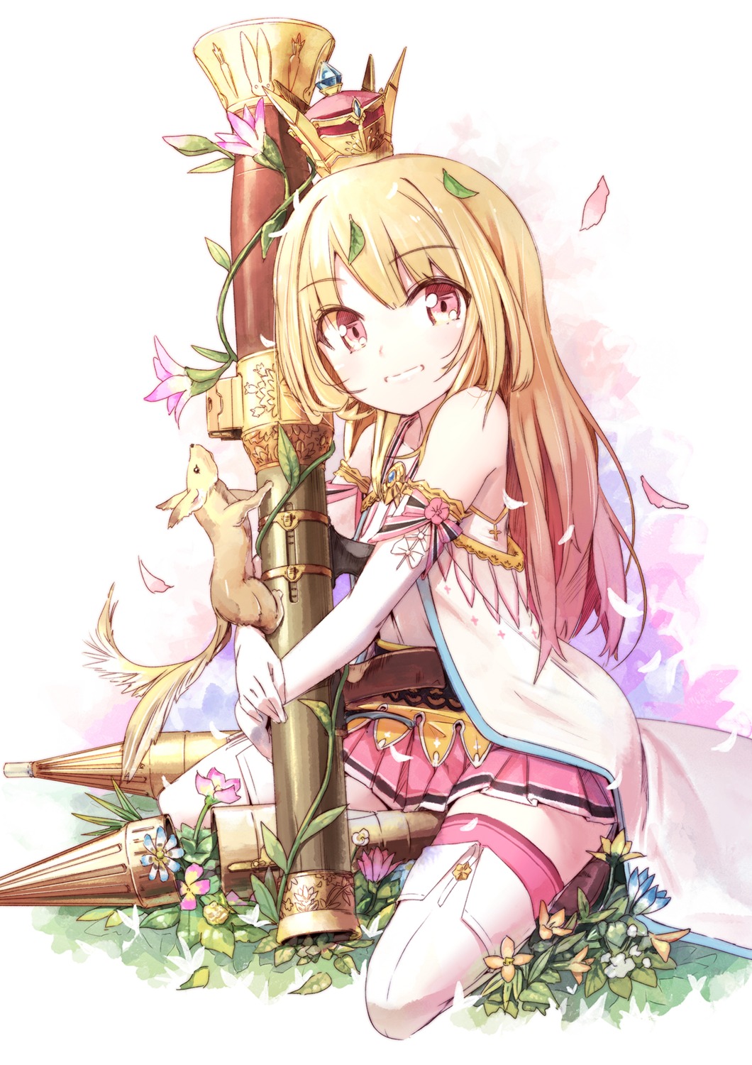 pomon_illust, thighhighs, weapon
