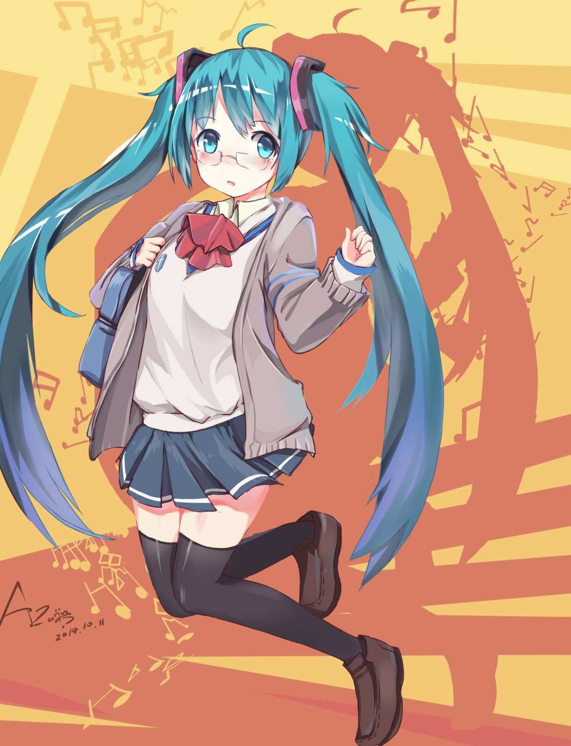 hatsune_miku, megane, seifuku, thighhighs, vocaloid, zhongye_yu