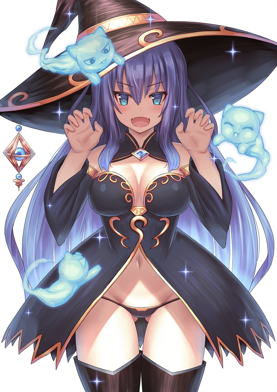 cleavage, dakunesu, neko, pantsu, thighhighs, thong, witch
