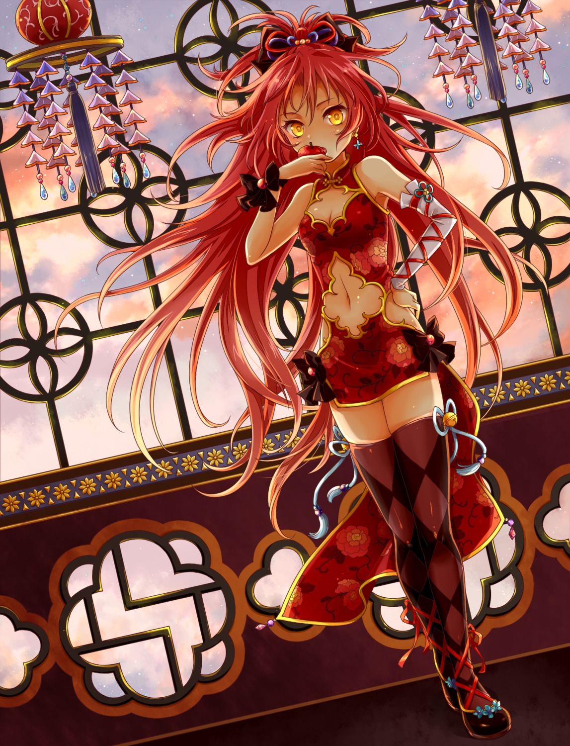 chinadress, cleavage, mahou_shoujo_madoka_magica, sakura_kyouko, thighhighs, yutsumoe