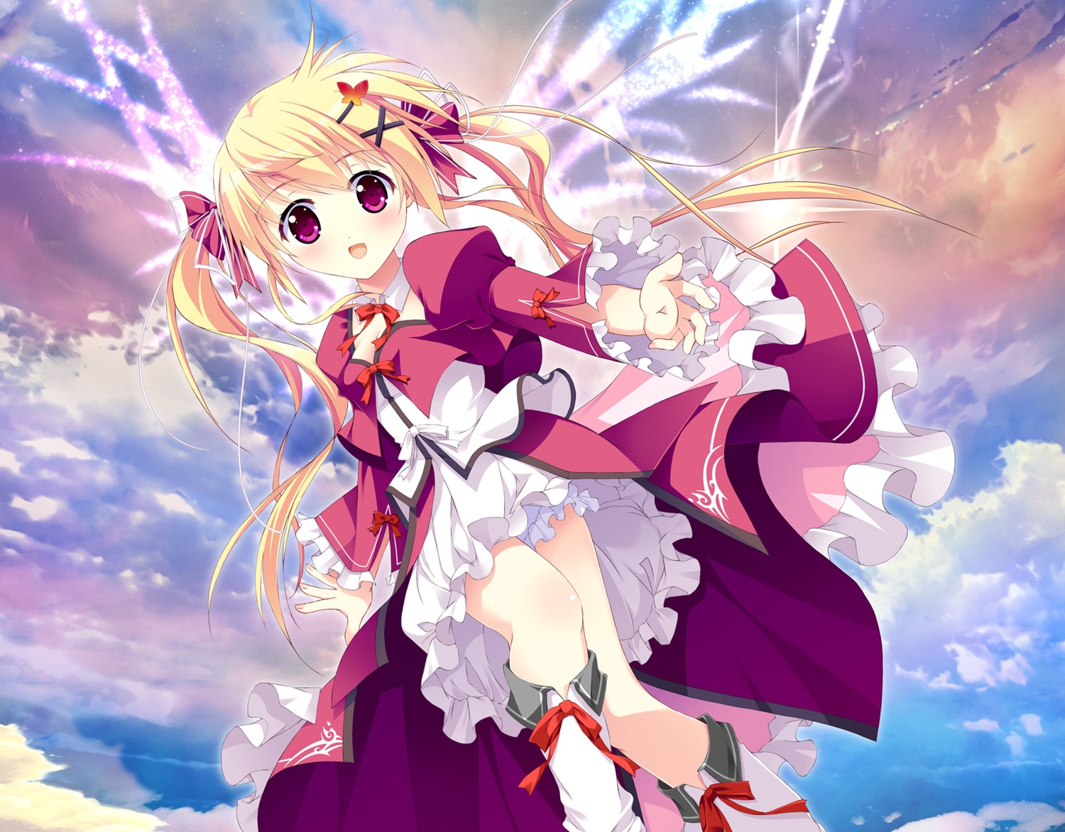 cleavage, debonosu, dress, wings, yamamoto_kazue, yumihari_tsuki_no_michibiki_kumo_haruka