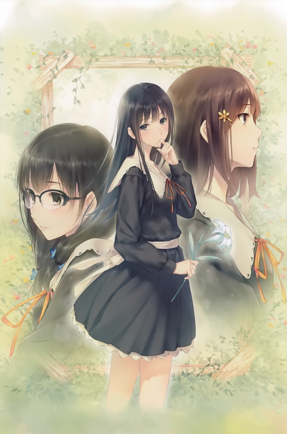 flowers, hanabishi_rikka, innocent_grey, kousaka_mayuri, megane, seifuku, shirahane_suou, sugina_miki