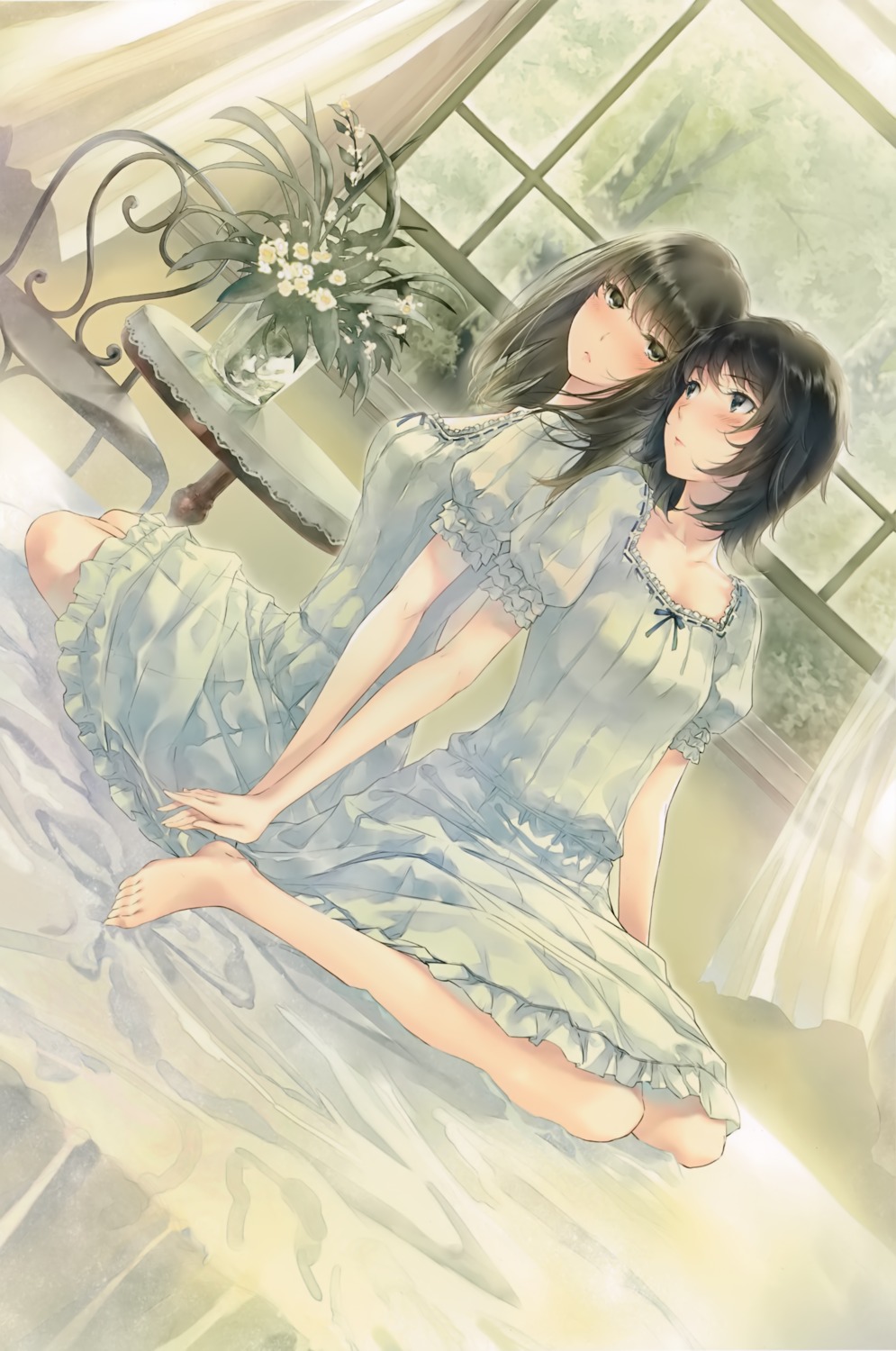 dress, feet, flowers, innocent_grey, sugina_miki, takasaki_chidori, yaegaki_erika