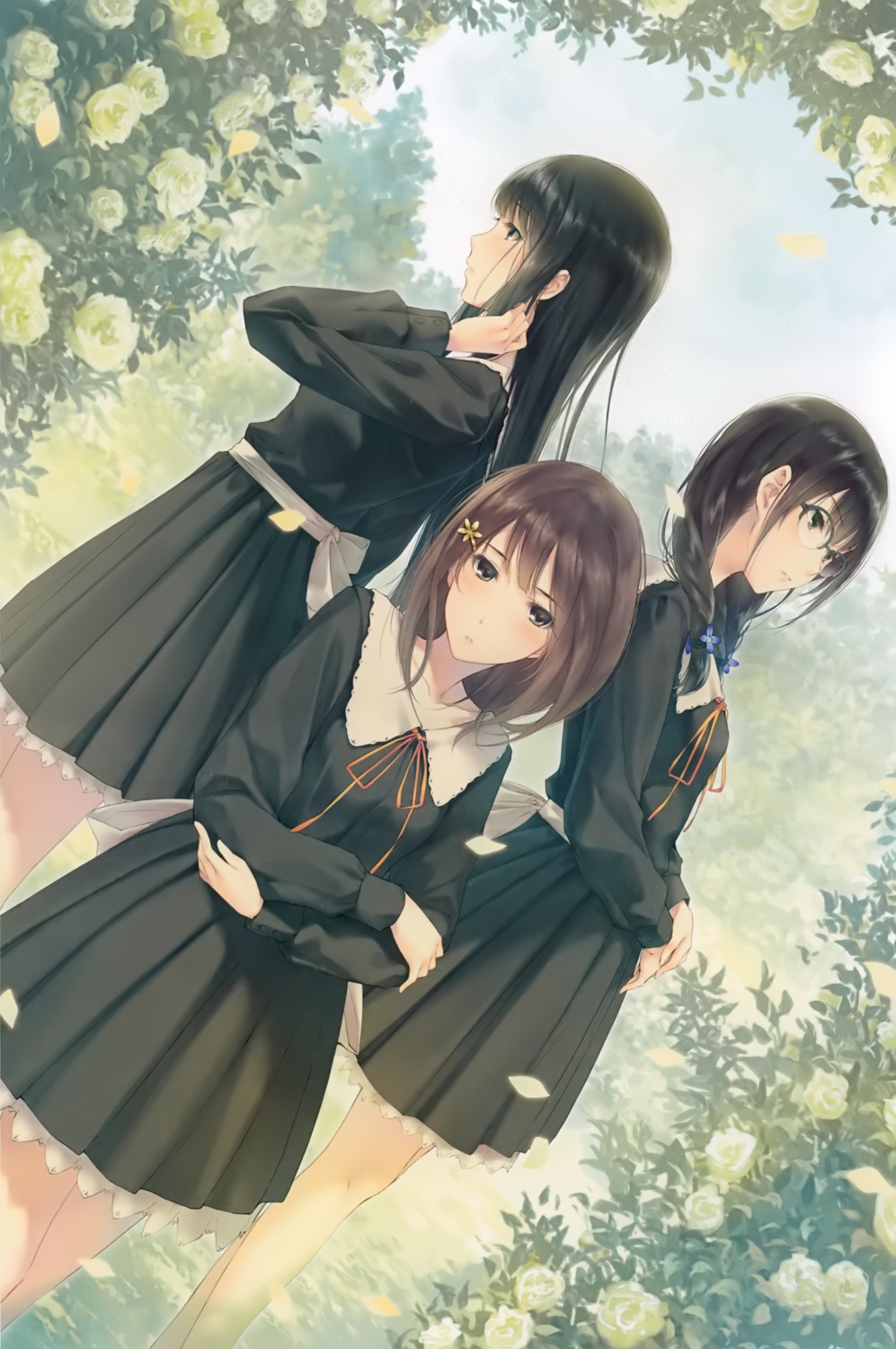 flowers, hanabishi_rikka, innocent_grey, kousaka_mayuri, megane, seifuku, shirahane_suou, sugina_miki