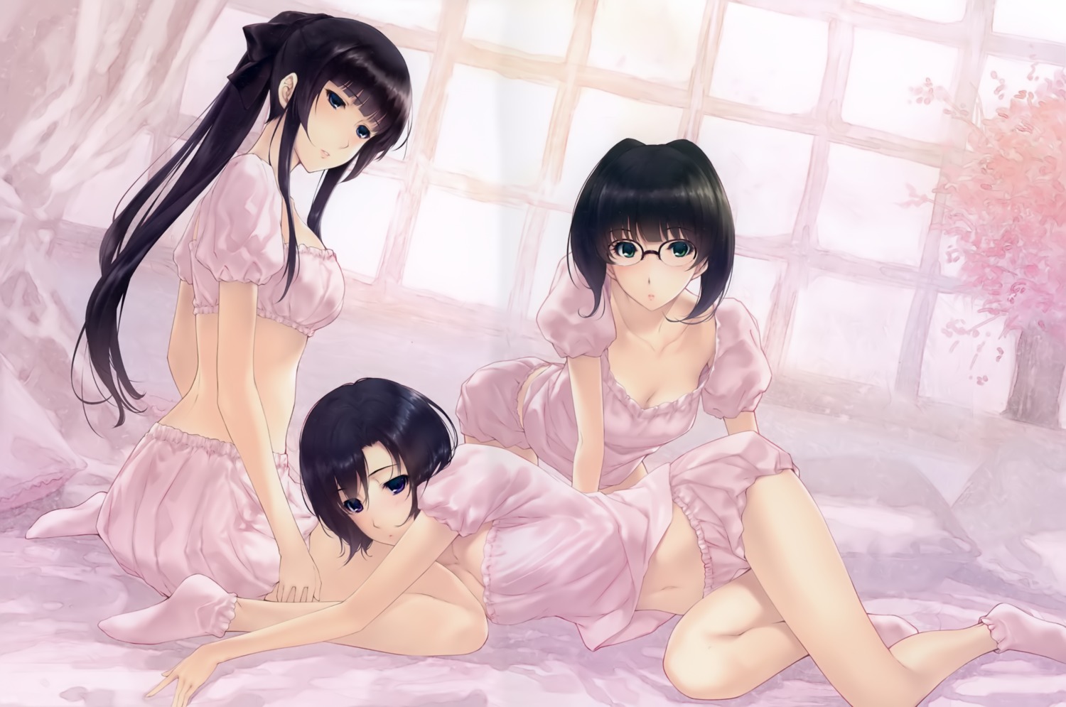 cleavage, feet, kara_no_shoujo_2, kayahara_yukiko, megane, pajama, sugina_miki, tokisaka_yukari