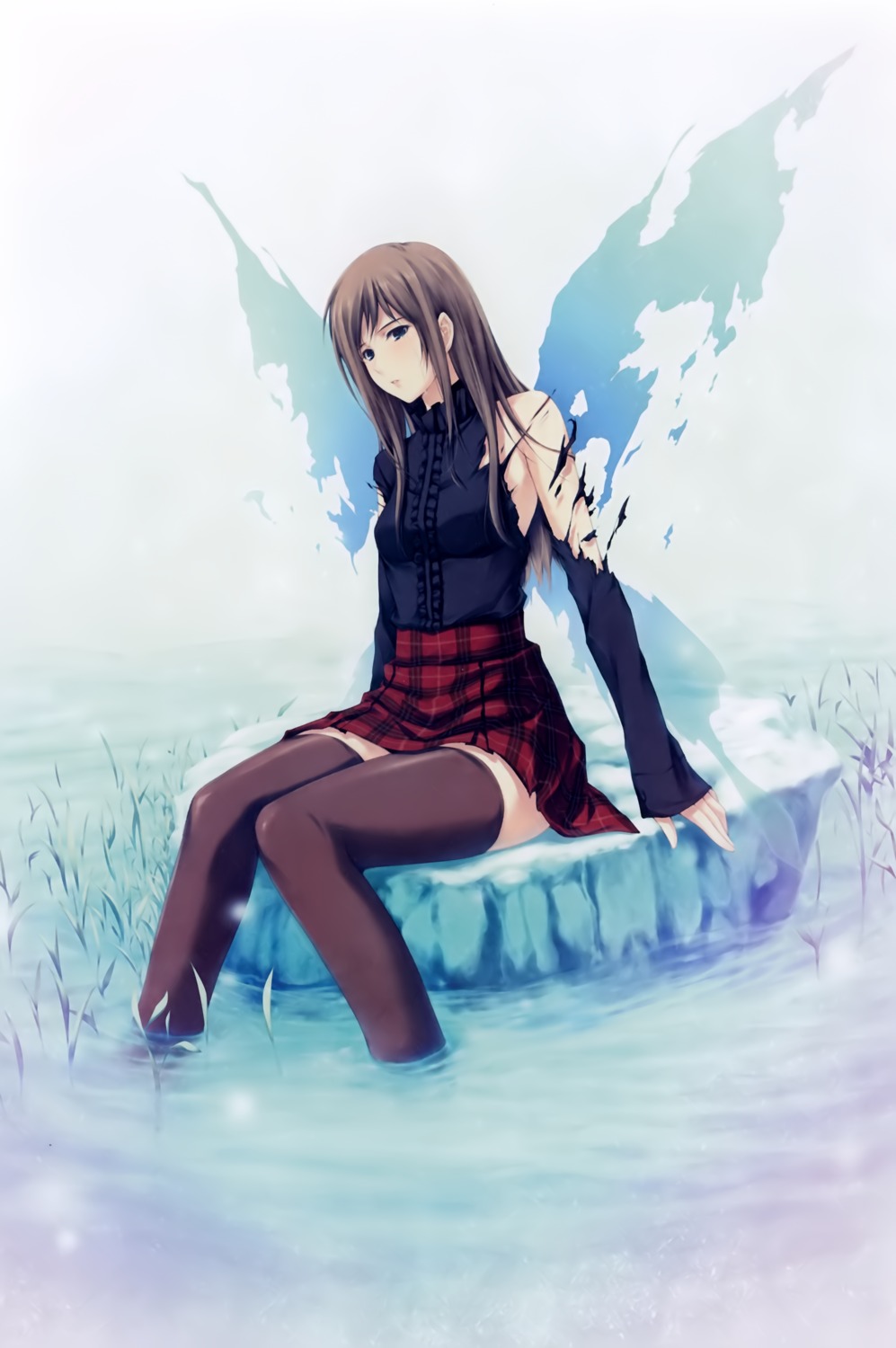 pianissimo, shirakawa_ayane, sugina_miki, thighhighs, torn_clothes, wet, wings