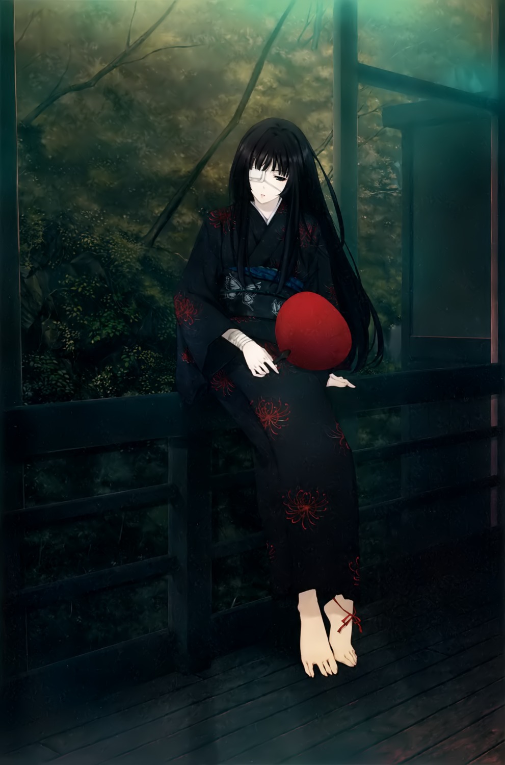 bandages, cartagra, eyepatch, feet, kimono, sugina_miki, yomiko