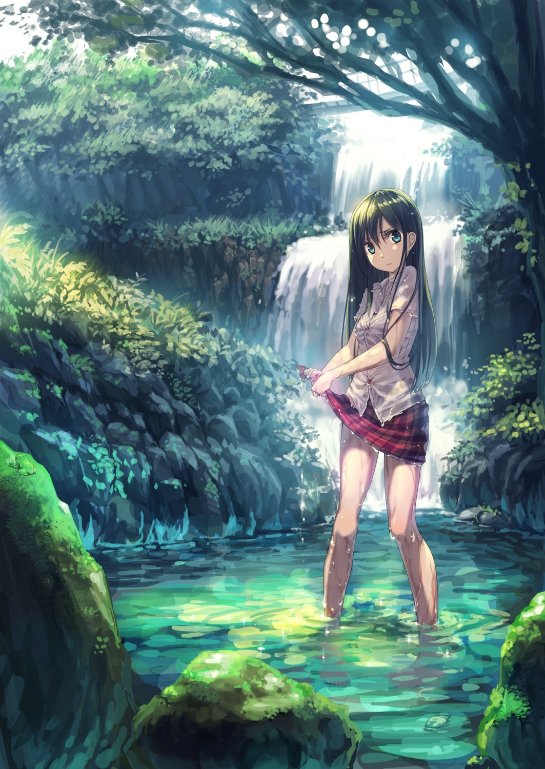 bra, juu., see_through, skirt_lift, wet, wet_clothes