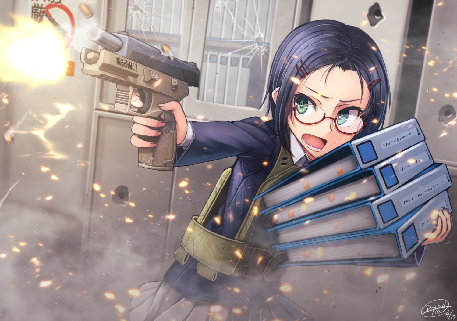 dreadtie, gun, megane, seifuku