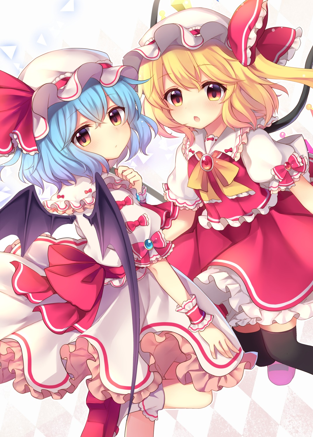 flandre_scarlet, remilia_scarlet, ruhika, thighhighs, touhou, wings