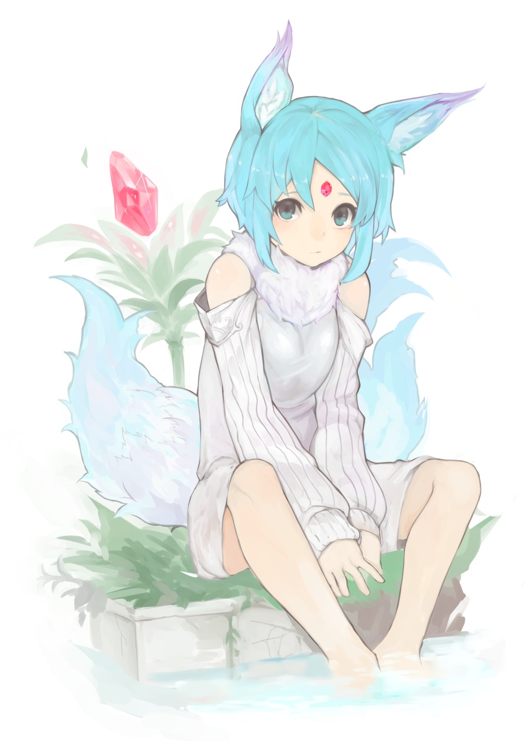animal_ears, harutask, sweater, tail, wet