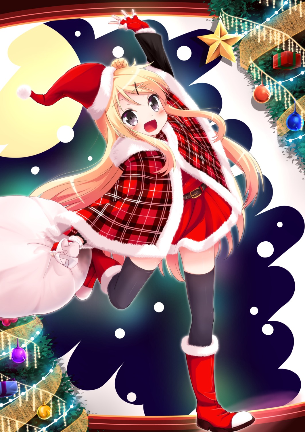 bassa, christmas, dress, kin-iro_mosaic, kujou_karen, thighhighs