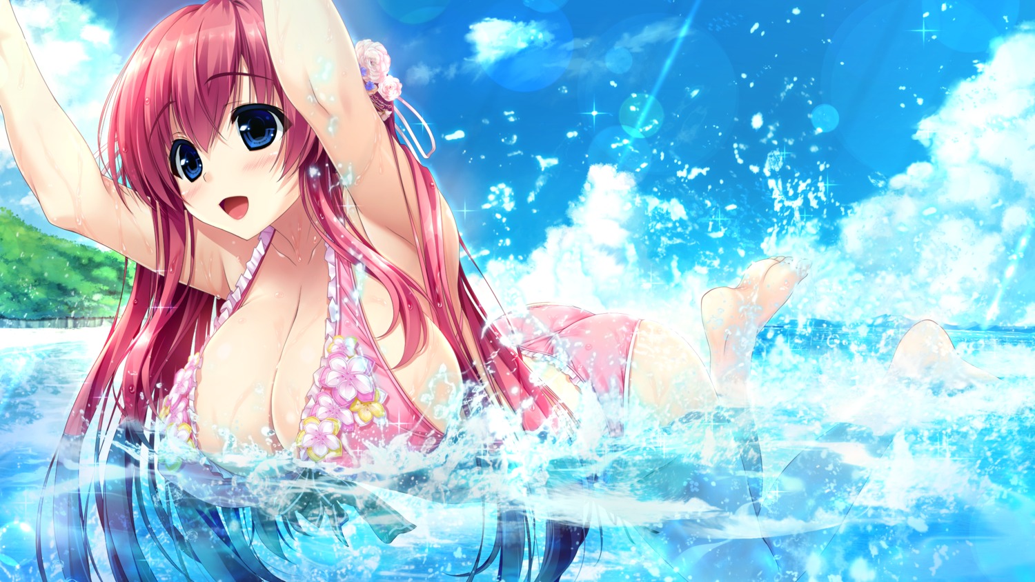 ass, bikini, cleavage, clochette, feet, game_cg, harugasaki_kanau, haruru_minamo_ni!, shintarou, swimsuits, wet