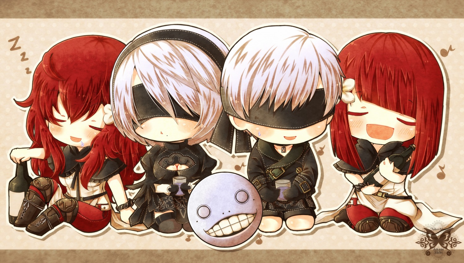 amane_shiki, chibi, cleavage, devola, dress, nier, nier_automata, nier_replicant