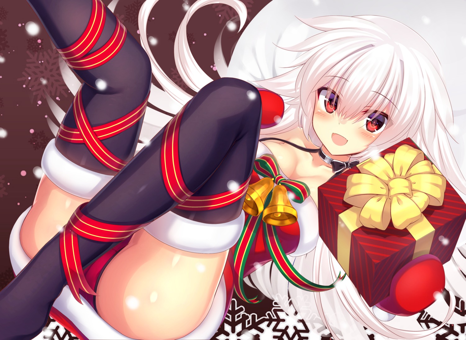christmas, cleavage, dress, murasame_shia, pantsu, thighhighs