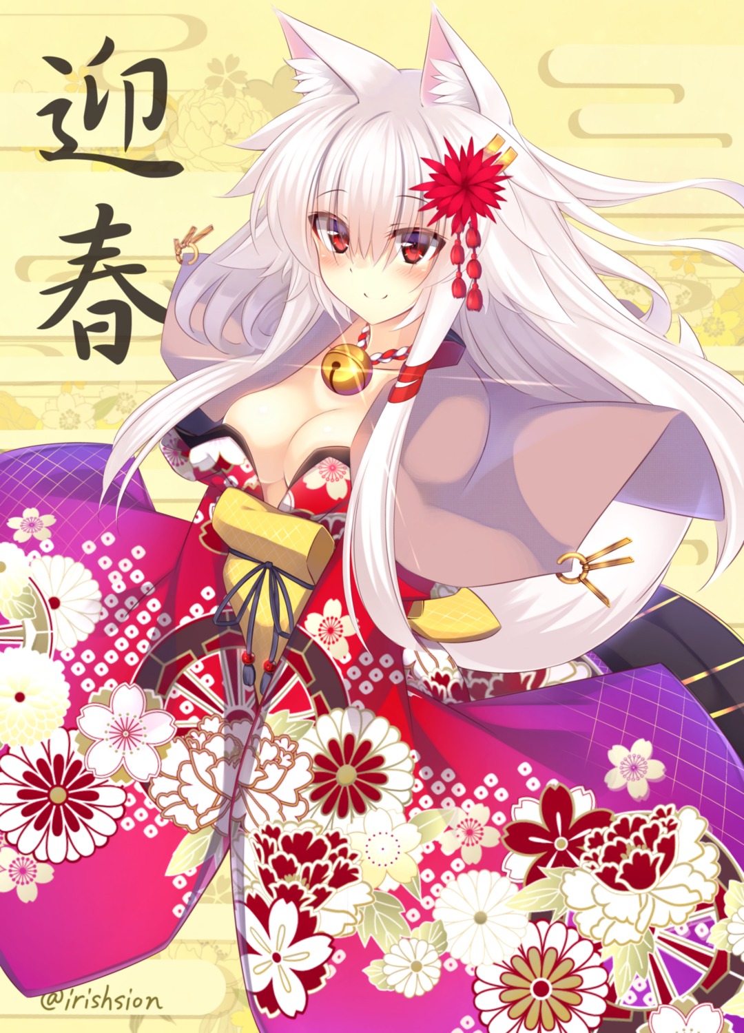 animal_ears, cleavage, kimono, murasame_shia, no_bra, tail