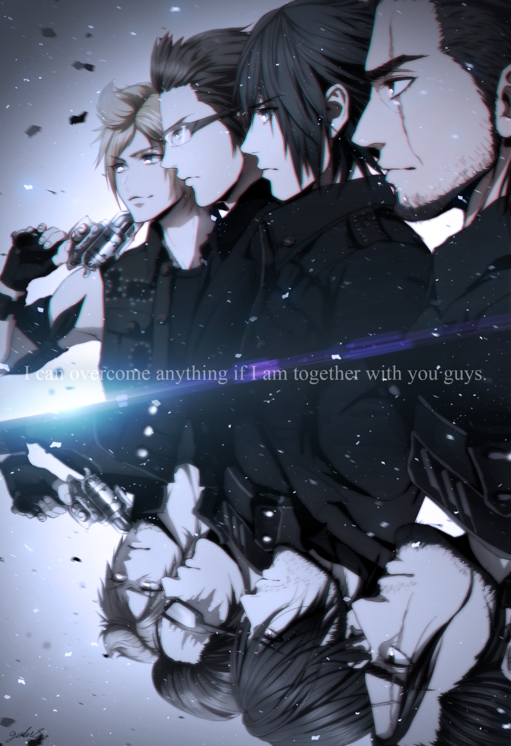 final_fantasy, final_fantasy_xv, gladiolus_amicitia, gun, ignis_scientia, male, megane, noctis_lucis_caelum