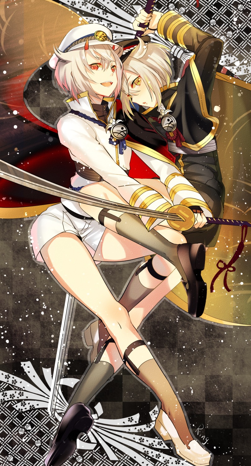 aki663, horns, hotaru_maru, sword, touken_ranbu, uniform