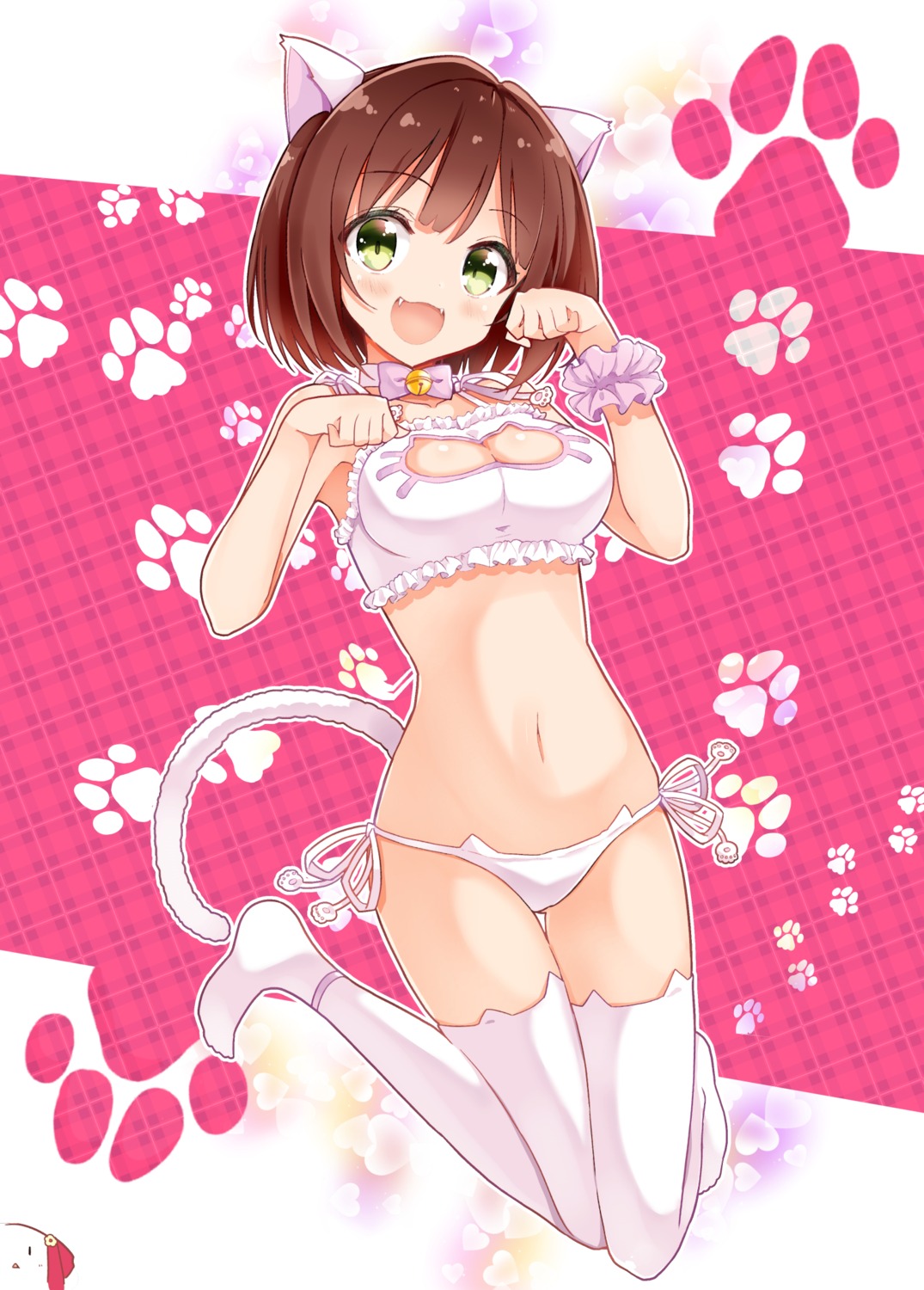 animal_ears, bra, maekawa_miku, nanakusa_(user_rnpt7322), nekomimi, pantsu, string_panties, tail