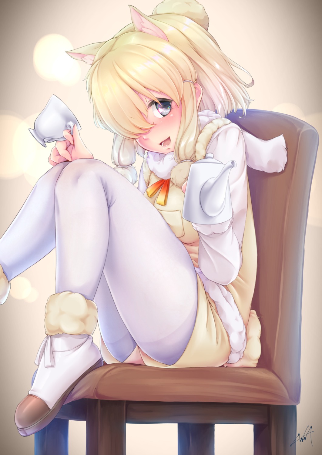 alpaca_suri, animal_ears, kemono_friends, kurofude_anna, pantyhose, tail