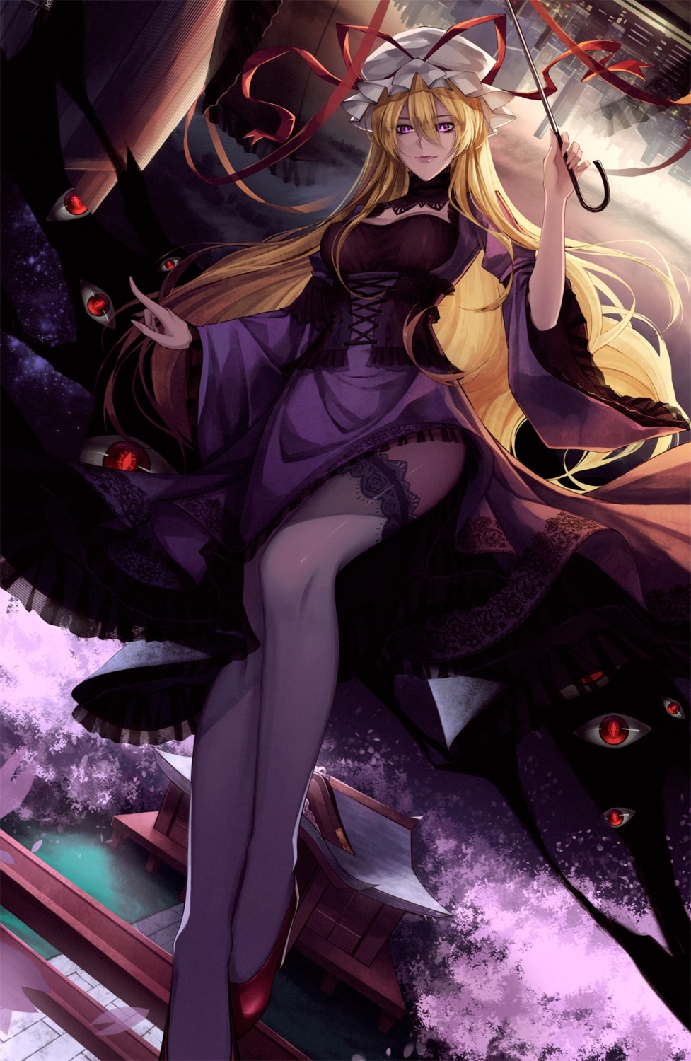 heels, red-d, thighhighs, touhou, umbrella, yakumo_yukari