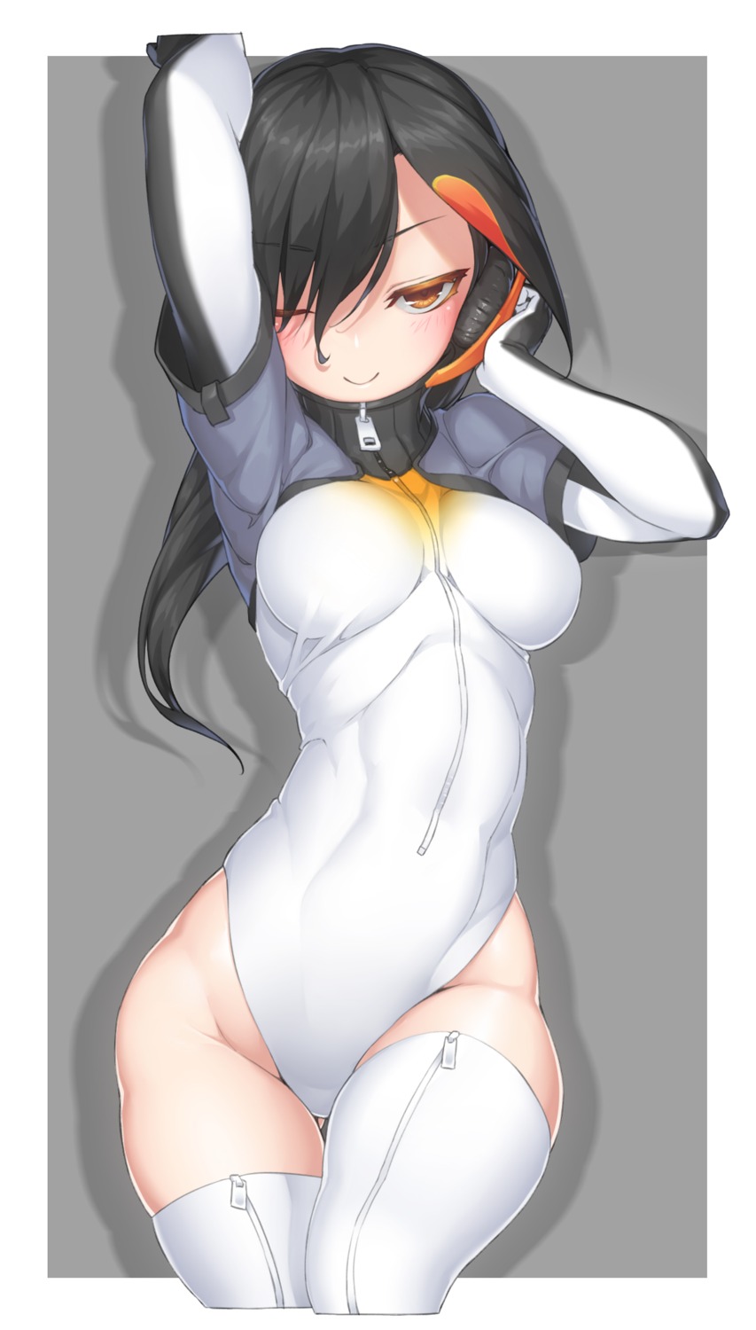 headphones, kemono_friends, king_penguin, leotard, moku, thighhighs