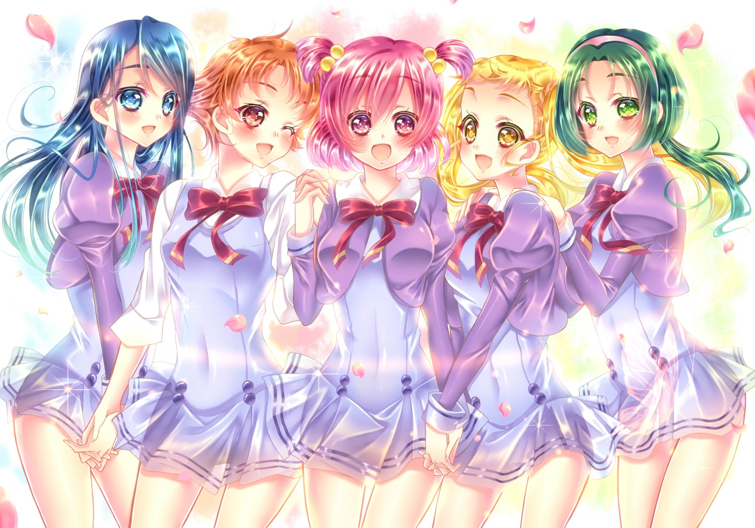 akimoto_komachi, kasugano_urara, minazuki_karen, natsuki_rin, precure, see_through, seifuku, touki_matsuri