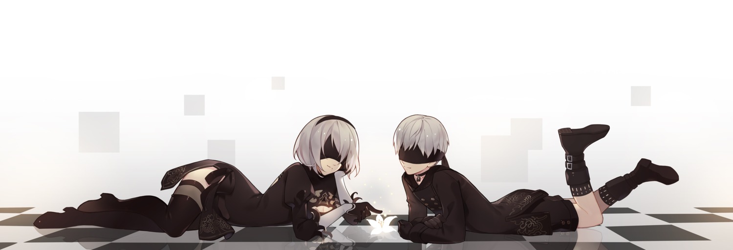 cleavage, dress, k.ll, nier, nier_automata, thighhighs, yorha_no.2_type_b, yorha_no.9_type_s
