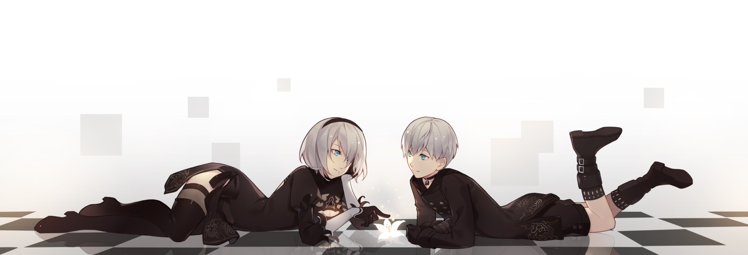 cleavage, dress, k.ll, nier, nier_automata, thighhighs, yorha_no.2_type_b, yorha_no.9_type_s