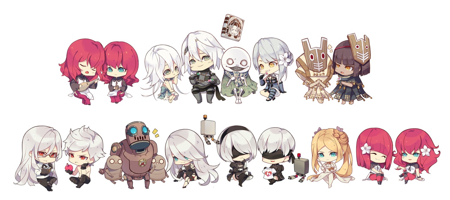 armor, bandages, chibi, devola, dress, k.ll, kaine_(nier), mecha