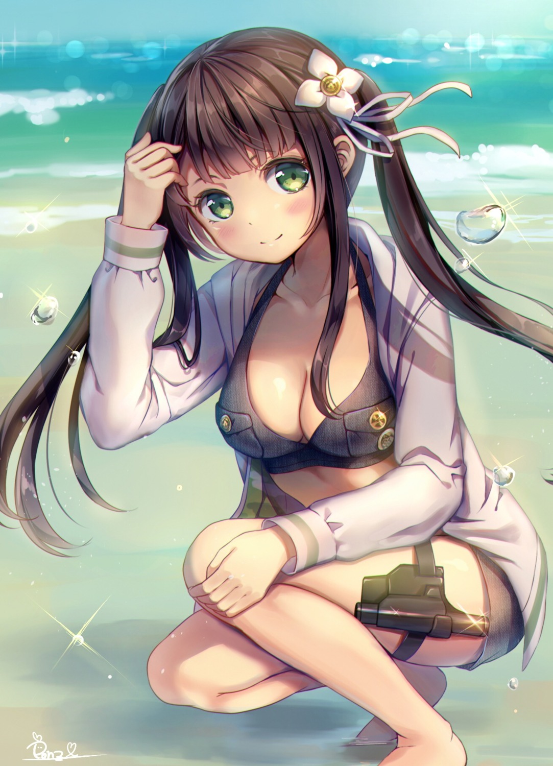 bikini_top, cleavage, gochuumon_wa_usagi_desu_ka?, mitsuki_ponzu, open_shirt, swimsuits, ujimatsu_chiya, wet