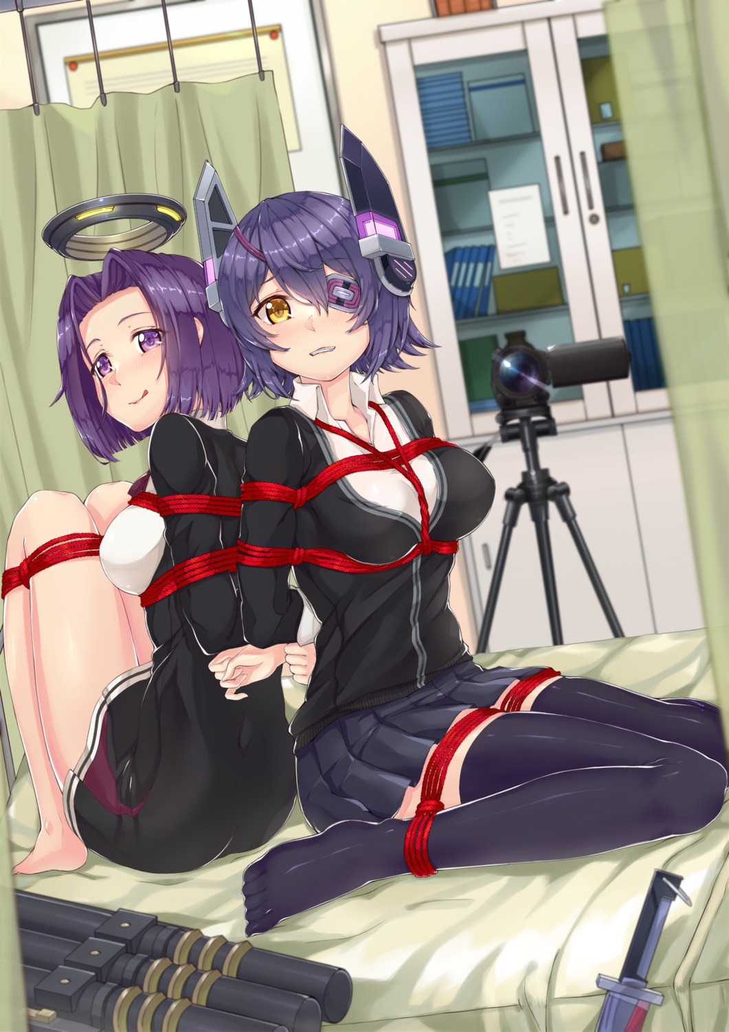 bondage, e_neko, eyepatch, feet, kantai_collection, sword, tatsuta_(kancolle), tenryuu_(kancolle)