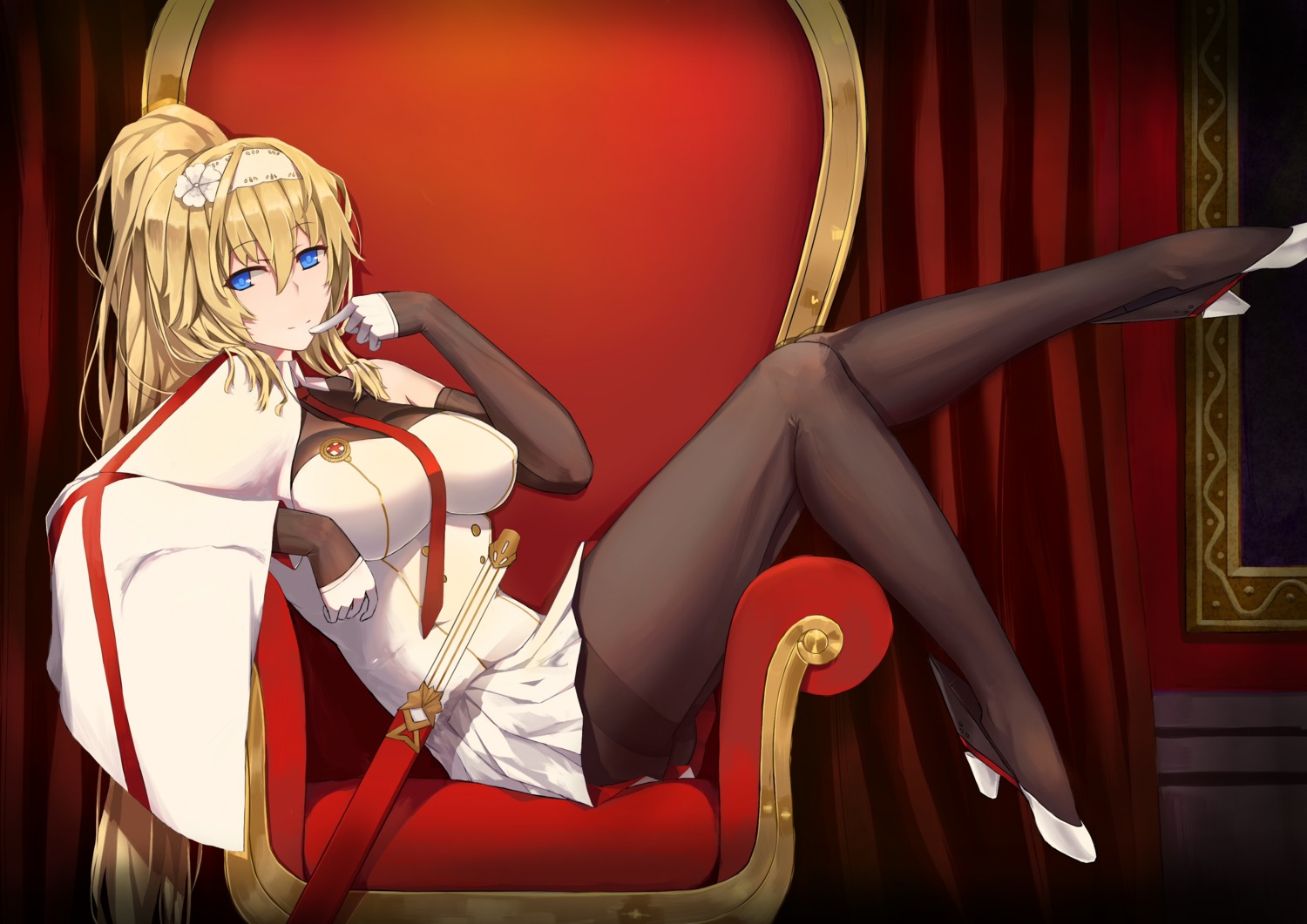 duke_of_york_(zhanjianshaonv), heels, huang_(pixiv3580877), pantyhose, sword, uniform, zhanjianshaonv