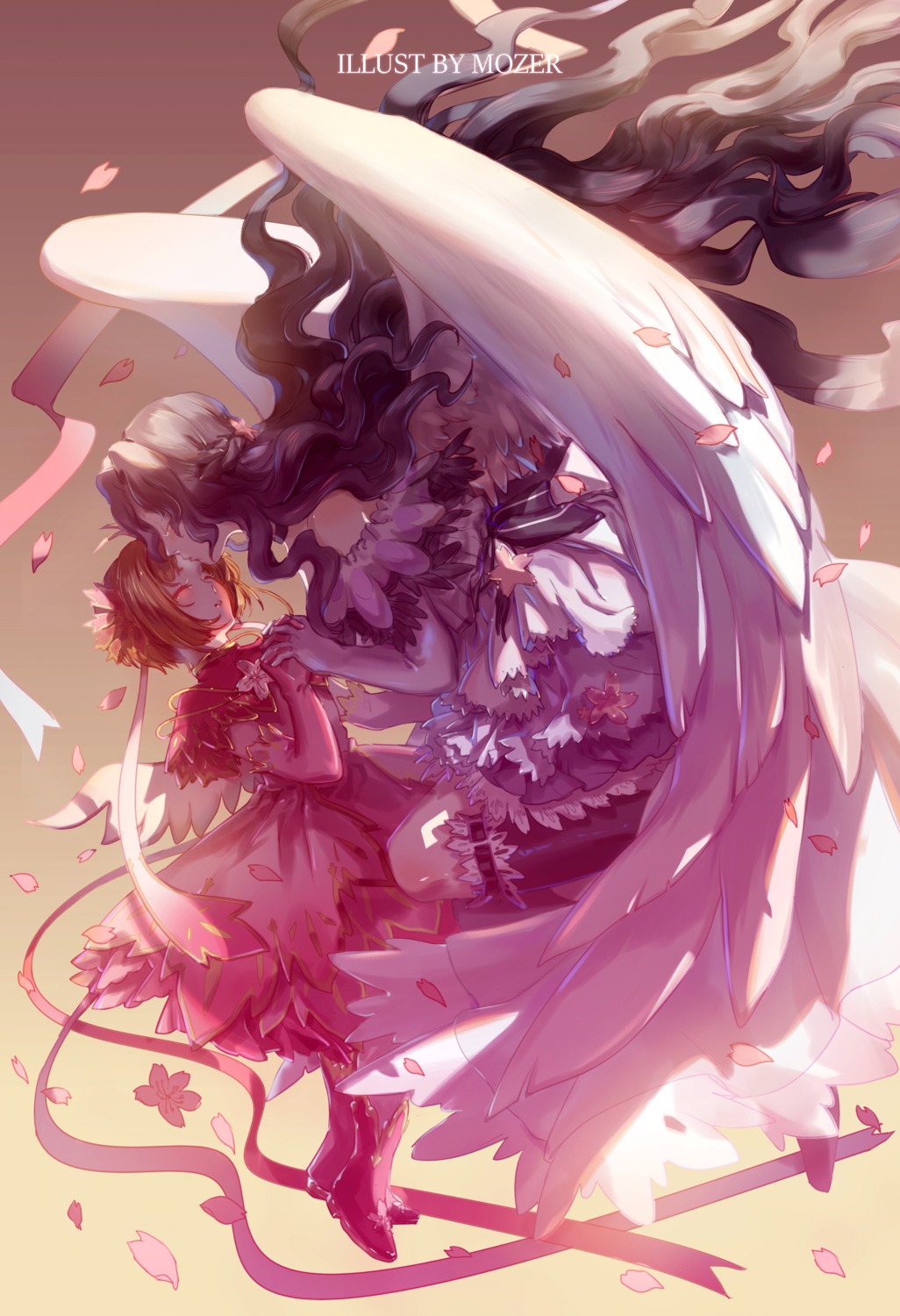 card_captor_sakura, dress, kinomoto_nadeshiko, kinomoto_sakura, mozer, wings