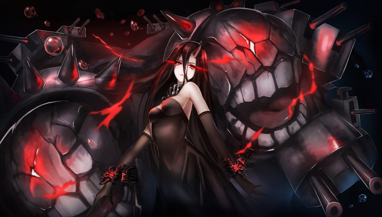 battleship_water_oni, dress, horns, kantai_collection, yun_lin